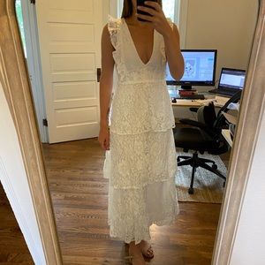 Lulu’s Molinetto White Lace Ruffled Tiered Sleeveless Maxi Dress